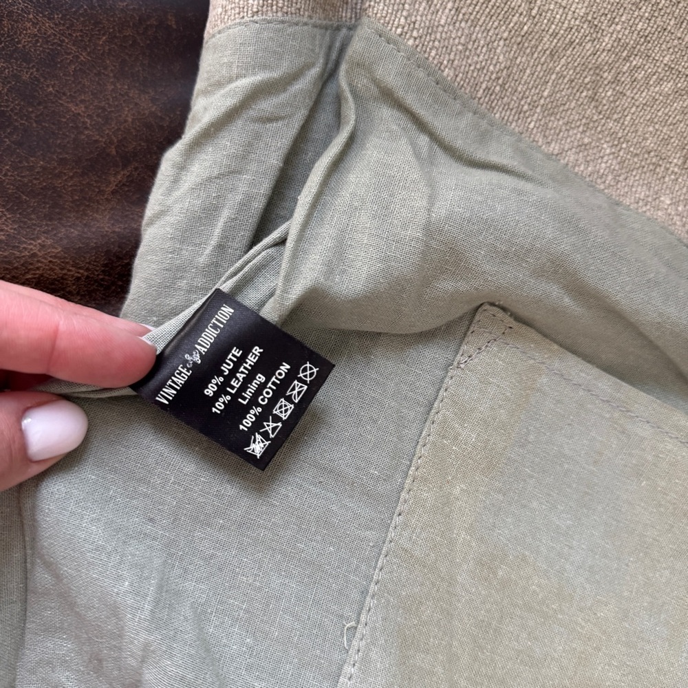 Vintage Addiction foldover crossbody Ash Grey & Jute messenger bag Leather Trim - Picture 4 of 8